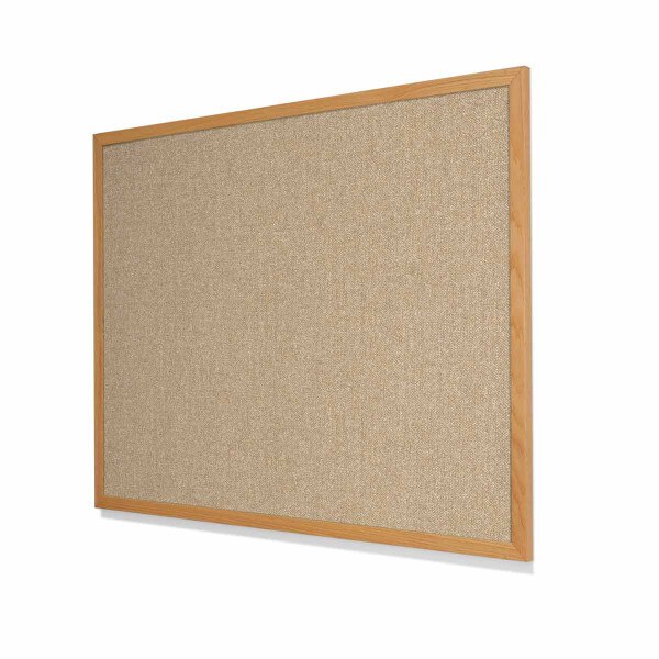 Type II Woven Vinyl Koroseal Linden II Cork Board with Narrow Red Oak Frame